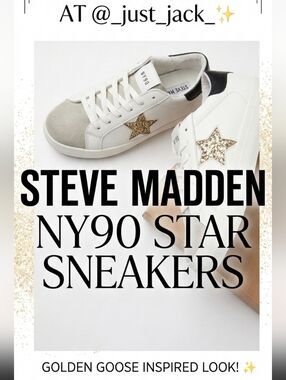 HP🥳 New Steve Madden NY90 White Gold Glitter Star Sneakers